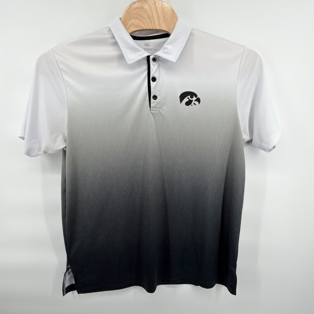 Colosseum Iowa Hawkeyes Polo Mens XL White Black Grey Ombre NCAA Golf Shirt